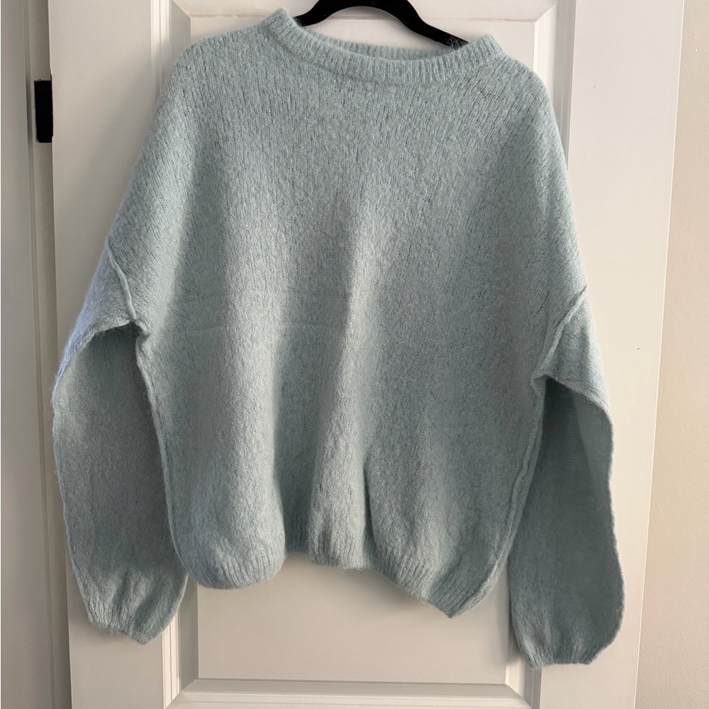 Free People Light Blue Scoop Neck Cozy Knit Sweater